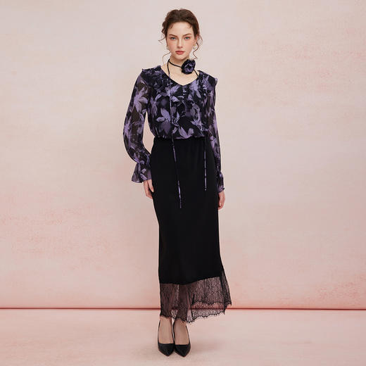 QF253斯尔丽2025夏季新款烂漫印花宽松时尚上衣手工盘花领花亦可腰带 商品图3