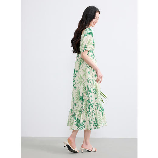 【莱赛尔+亚麻】三彩2025夏季新款连衣裙方领高腰A字裙开叉长裙度假S 商品图3