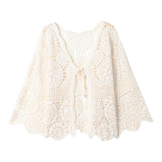 雀说镂空外搭开衫女薄款蕾丝小披肩防晒坎肩搭配吊带裙的宽松小衫AL1729 商品图4