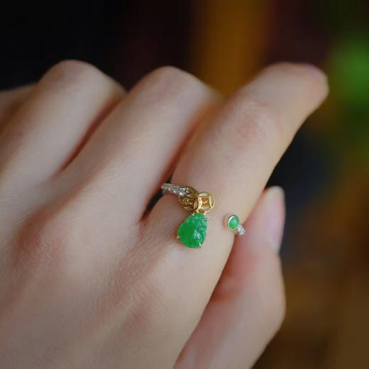 龢盒原创 阳绿翡翠貔貅甩甩戒 戒指 商品图2