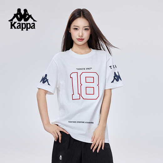 Kappa卡帕背靠背2025新款夏季运动短袖情侣款复古纯棉t恤透气上衣KPCJBTD13 商品图2