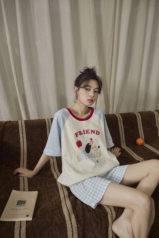 Guk*o果壳同款｜自带胸垫免穿bra的家居服

避免凸点尴尬 卡通甜美撞色睡衣 商品图4