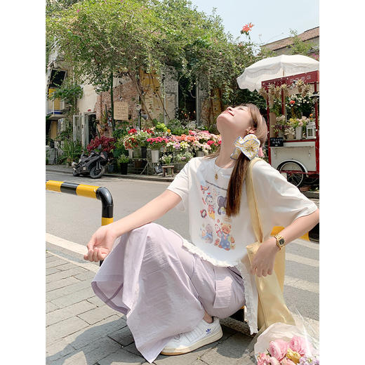 <曾小咸推荐>可爱卡通印花开叉圆领短袖T恤 商品图2