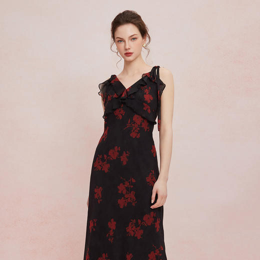 QF875斯尔丽25夏季新款法式浪漫碎花荷叶边裙搭配针织外披连衣裙套装 商品图4