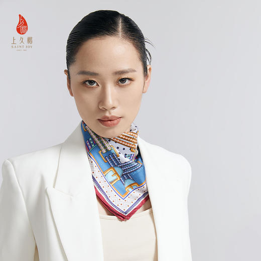 SAINTJOY/上久楷 女式真丝方巾  橙色 紫蓝色 衍生  FJS24015 商品图11
