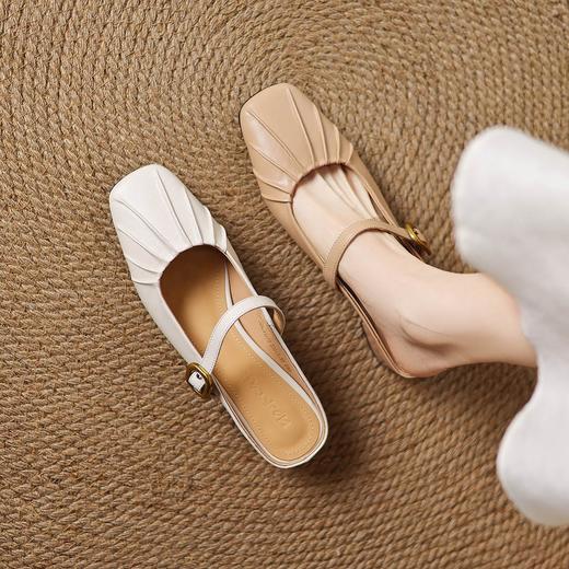 手工女鞋软底褶皱穆勒凉拖鞋2025新款真皮鞋子多巴胺百搭3CM 商品图1