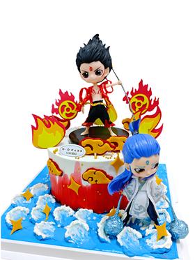 “单层哪吒敖丙蛋糕”提前一天预定 玩偶较重，会单独打包