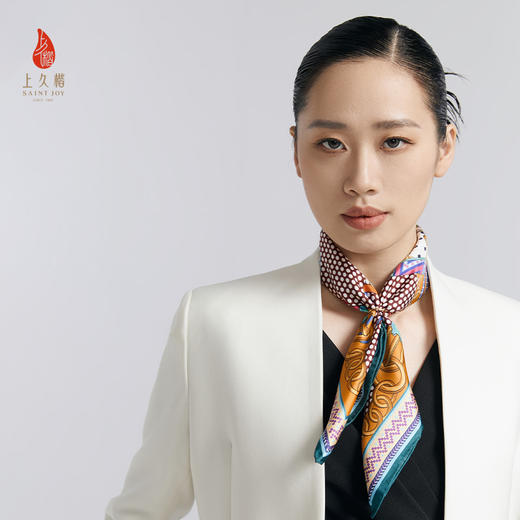SAINTJOY/上久楷 女式真丝方巾  橙色 紫蓝色 衍生  FJS24015 商品图2