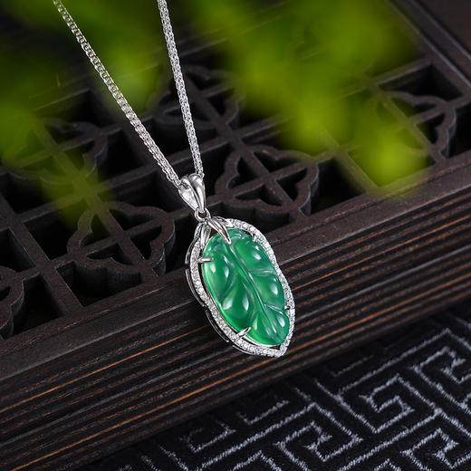 子佩集S925银【一叶幽梦】套链【TL015468】纯银绿玉髓叶子树叶绿叶项链2504 商品图1