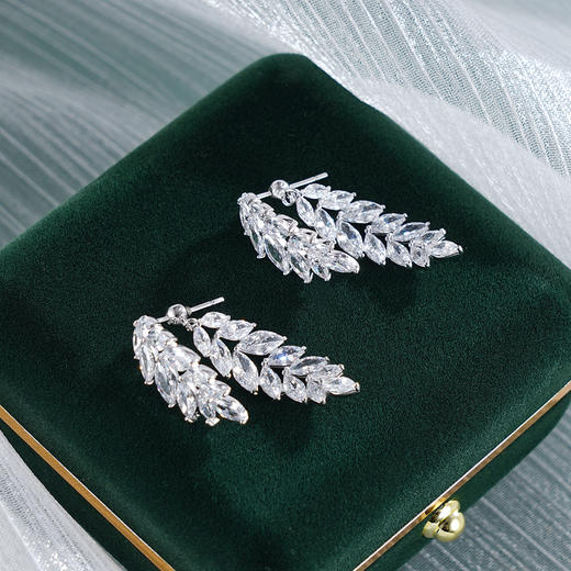 子佩集S925银【岁岁宁安】耳环【Z22277】纯银叶子麦穗树叶锆石2504 商品图1