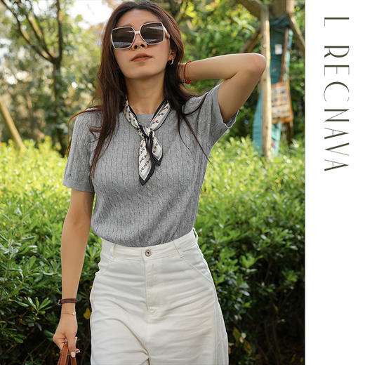 L RECNAVA 绞花肌理圆领绵羊毛针织短袖 百搭经典款 可机洗 商品图2