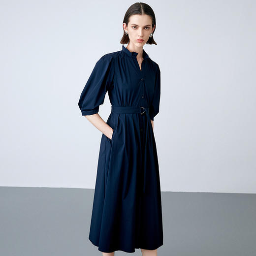 EITIE爱特爱夏季新款气质通勤V领收腰显瘦衬衫连衣裙7807538 商品图3