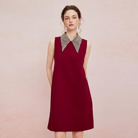 QF849斯尔丽2025新款宴会小礼服直身款显瘦显高精致钉珠领无袖连衣裙