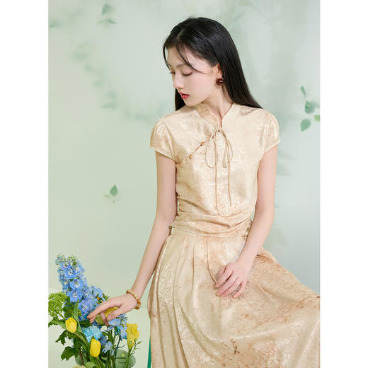 三彩【花月绮梦】2025夏季新款新中式系带立领印花衬衣小衫短款C 商品图3