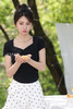 鹿向南「雨吟昔曲」黑色方领短袖T恤女夏季新款显瘦百搭气质上衣 商品缩略图5
