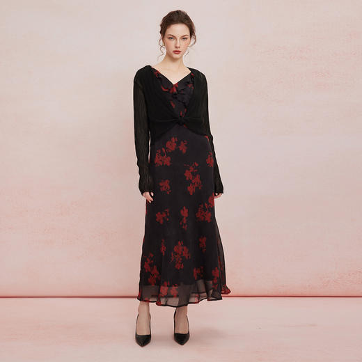 QF875斯尔丽25夏季新款法式浪漫碎花荷叶边裙搭配针织外披连衣裙套装 商品图3