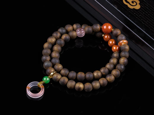 XY0306沉香+南红冰飘跑环坠双圈 商品图7