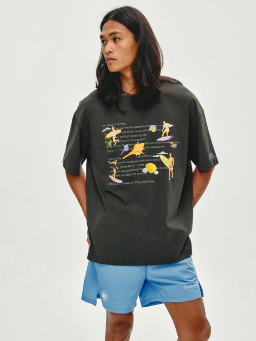 CryingCenter 夏日海边 冲浪步骤 手绘插画宽松T恤短袖 哭喊中心 商品图5