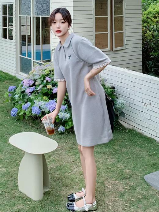 【限八一促】特惠 设计师品牌-Polo领拼接蕾丝花边设计感刺绣卫衣连衣裙5595-喜出 商品图2