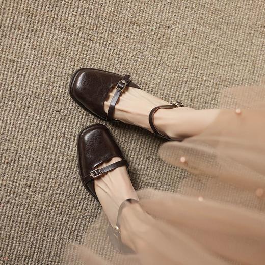 手工女鞋真皮一字带玛丽珍凉鞋粗跟5CM不掉跟新款法式中跟鞋 商品图2