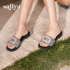 预售10天|Safiya/索菲娅2025夏季外穿一字拖气质时尚方钻扣圆头露趾拖鞋SFD2110368 商品缩略图4