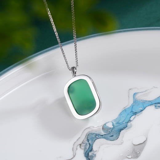 子佩集S925银【灵葫逸韵】套链【TL015473】纯银绿玉髓方块方牌葫芦无事牌项链2504 商品图3