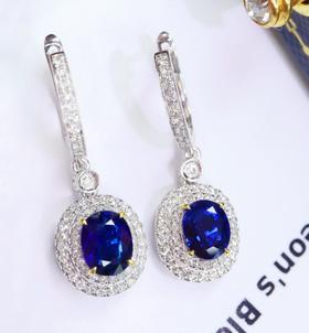 2.08ct刻面蓝宝石耳钉