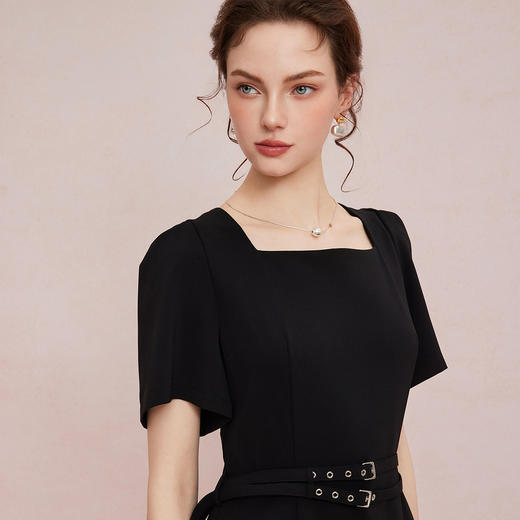 QF843斯尔丽25夏季新款法式浪漫U型领直身中长高雅白领小礼服连衣裙 商品图4