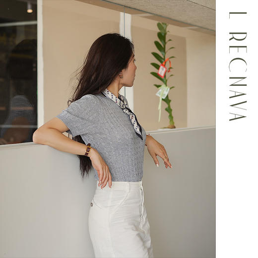 L RECNAVA 绞花肌理圆领绵羊毛针织短袖 百搭经典款 可机洗 商品图3