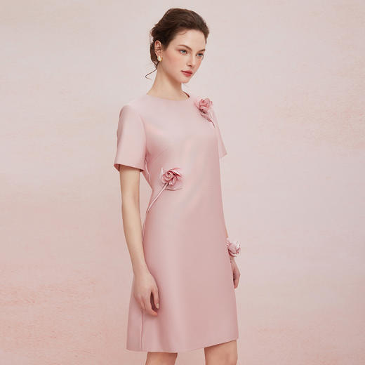 QF860斯尔丽2025夏季新款立体盘花直身显瘦圆领宴会小礼服连衣裙 商品图2