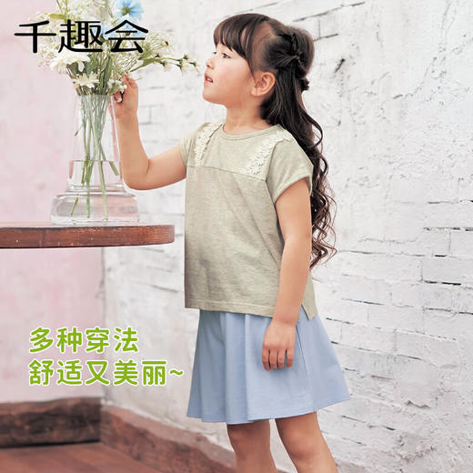 【短裤】千趣会童装女童裤子夏蝴蝶结装饰轻薄汗布全棉阔腿中裤儿童裤子1229050 商品图3