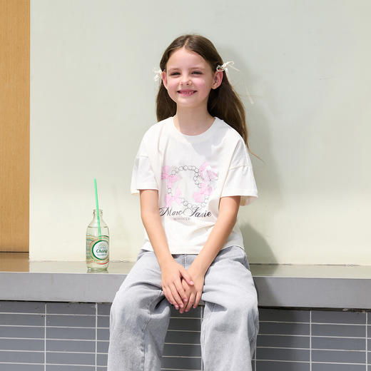马克珍妮女童立体蝴蝶结短袖T恤 儿童上衣2025年夏装新款550693 商品图1