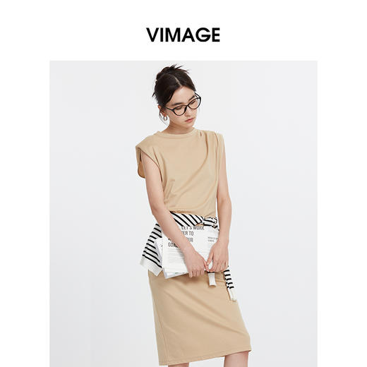 VIMAGE纬漫纪夏季新款时尚通勤无袖收腰显瘦连衣裙V2107728 商品图4