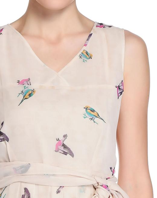 4894415333978  JOAN&DAVID 米杏色甜美清新印花无袖连衣裙 商品图4