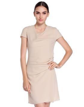 4894415331653  JOAN&DAVID  卡其色抽褶修身短袖连衣裙