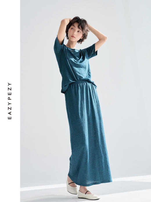 亚麻圆领短袖T恤半裙套装 商品图1