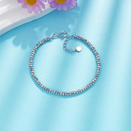 【限时8.8折】【线上铂金馆】PT950 #清新 铂金空心调节极简几何筒珠手链（内里为铂金链，面宽约2.3-2.7mm）(PTSL00049)预售产品下单后不退款不退货不换货不补差价) 商品图0