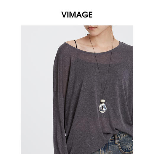 VIMAGE纬漫纪百搭慵懒风空调罩衫薄款宽松针织衫T恤2025春季新款V2301927 商品图6