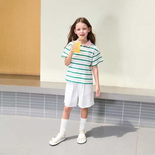 马克珍妮女童元气条纹短袖polo衫 儿童运动T恤2025夏装新款550691 商品图1