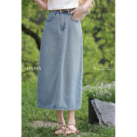 【65折秒杀】鹿向南「夏之蓝韵」复古百搭蓝色半身裙女A字夏季宽松牛仔A字长裙