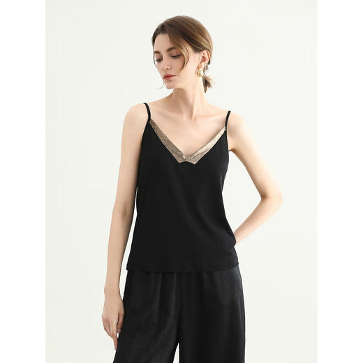 COCOBELLA设计感心机内搭黑色吊带女夏奢感黑金背心VT0028 商品图1