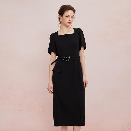 QF843斯尔丽25夏季新款法式浪漫U型领直身中长高雅白领小礼服连衣裙 商品图2