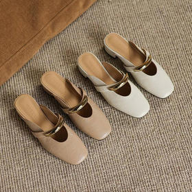 手工女鞋一字带半拖鞋女款2025新款爆款3CM洋气百搭穆勒鞋夏