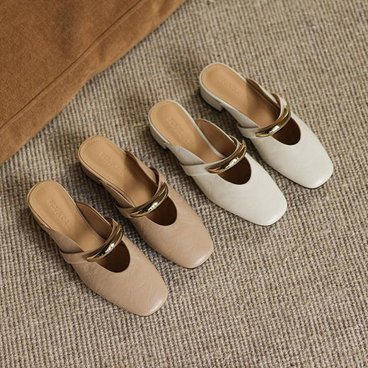 手工女鞋一字带半拖鞋女款2025新款爆款3CM洋气百搭穆勒鞋夏 商品图0
