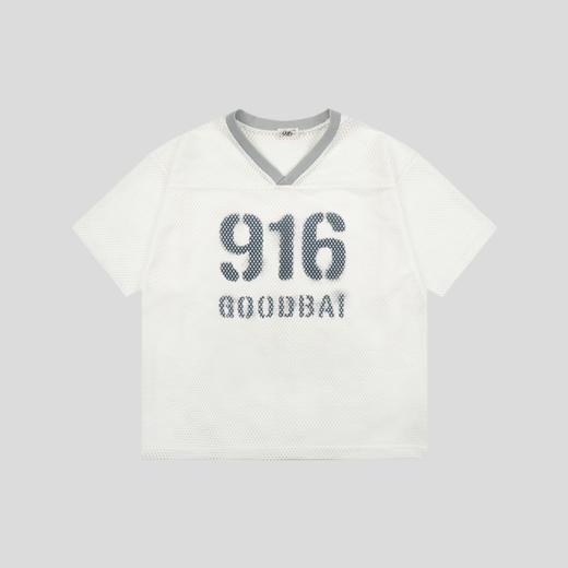 GOODBAI 916 logo仿喷漆印花网面V领短袖T恤 商品图2