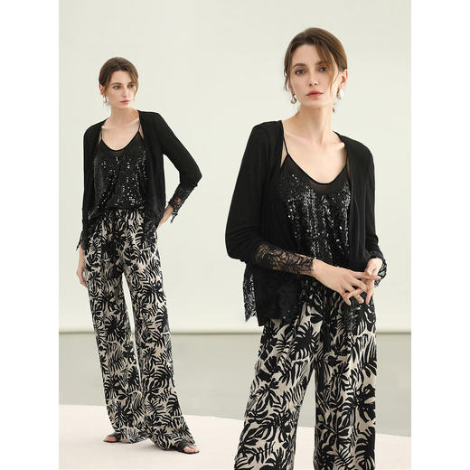 COCOBELLA浪漫南法风印花休闲裤女夏度假风微阔直筒裤PA3085 商品图1