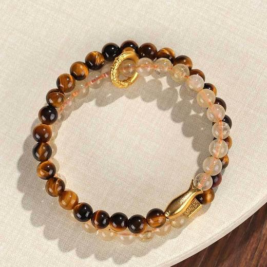 【平安富贵❗金虎眼小鱼串珠水晶】粒粒精选，珠面光滑，纹理独特，双圈手链女时尚高级感黄虎眼手串手饰QQ 商品图4