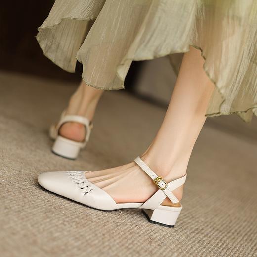 手工女鞋夏季透气编织百搭粗跟真皮凉鞋2025新款很软镂空3CM 商品图1