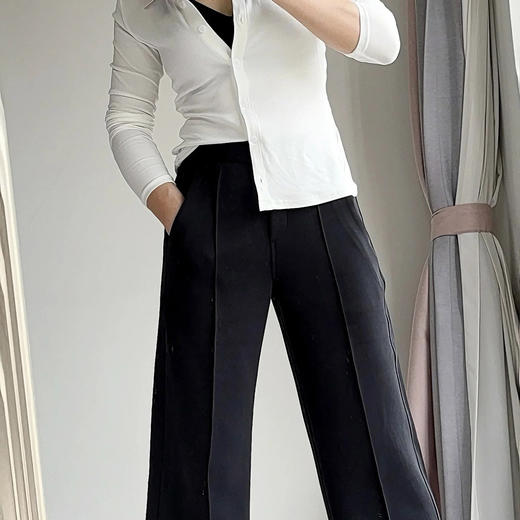 洛诗琳12936新款高端砂洗中缝设计感高腰直筒长裤240539 商品图3