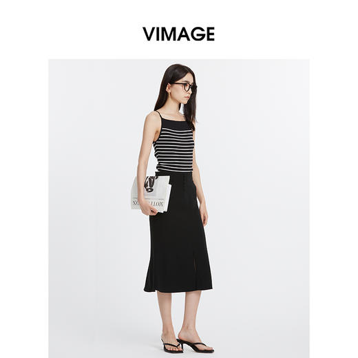 VIMAGE纬漫纪新款条纹显瘦百搭短款修身吊带上衣V2201824 商品图2